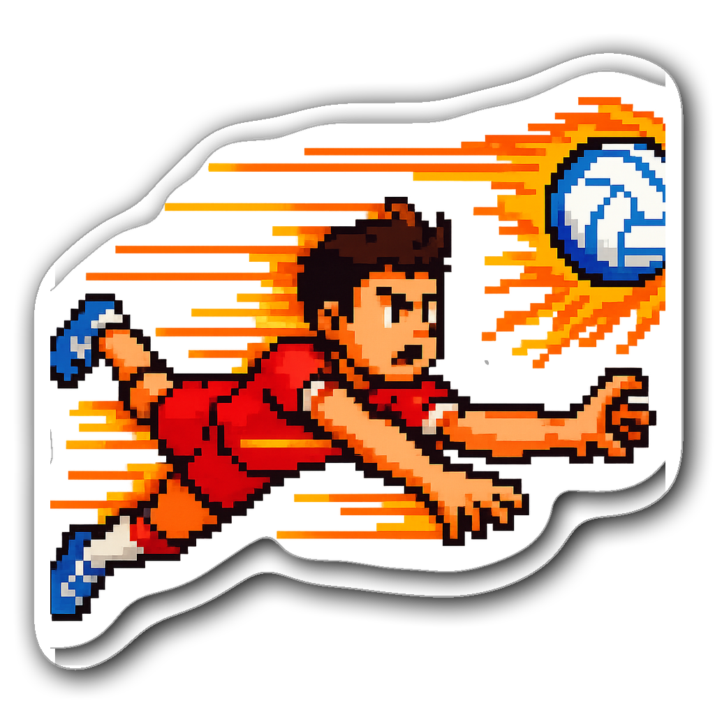 Animated pixel art volleyball player diving to spike the ball