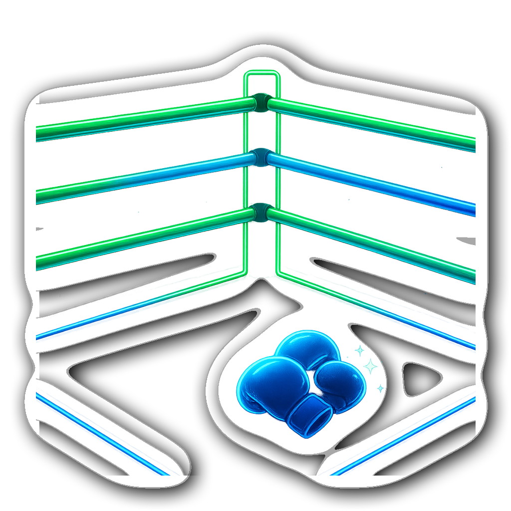 Neon boxing ring sticker with glowing ropes and gloves