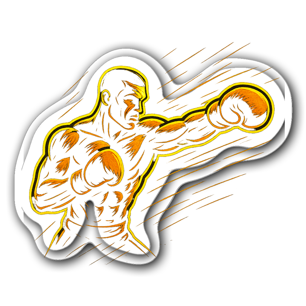 Neon outline sticker of a boxer in a dynamic punch pose