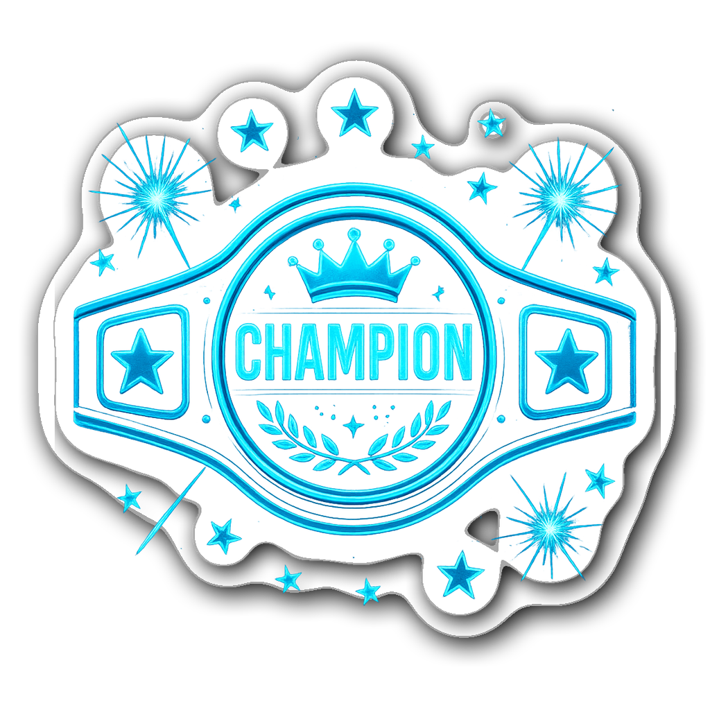 Neon blue championship belt boxing sticker with stars