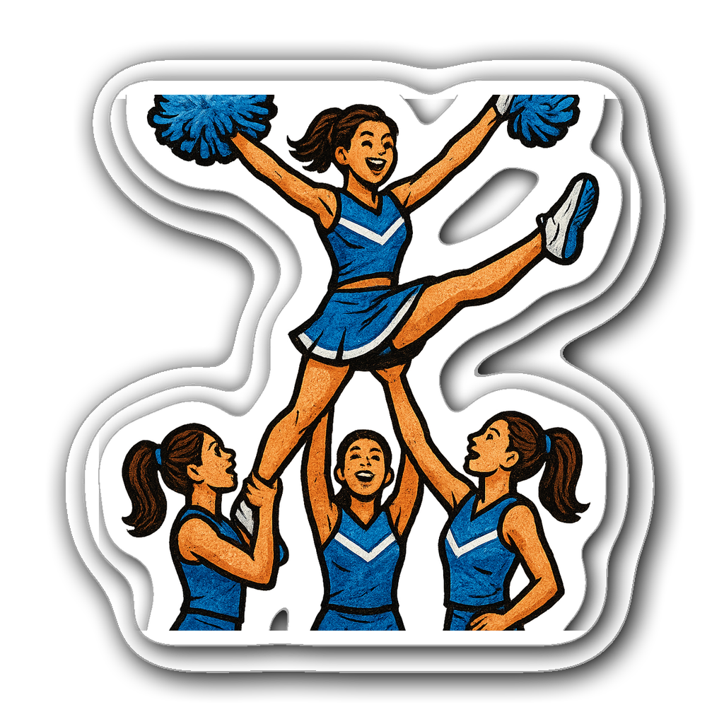 Vibrant cheerleader performing a stunt with teammates