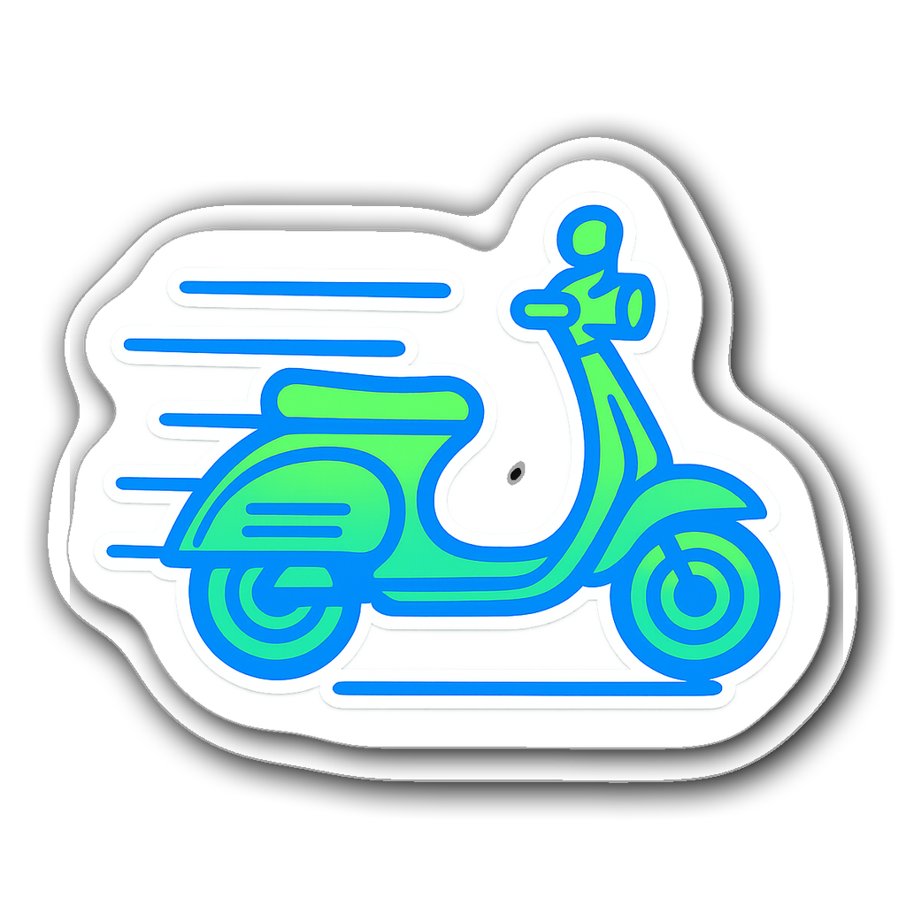 Neon Vespa Scooter outlined in electric blue and green