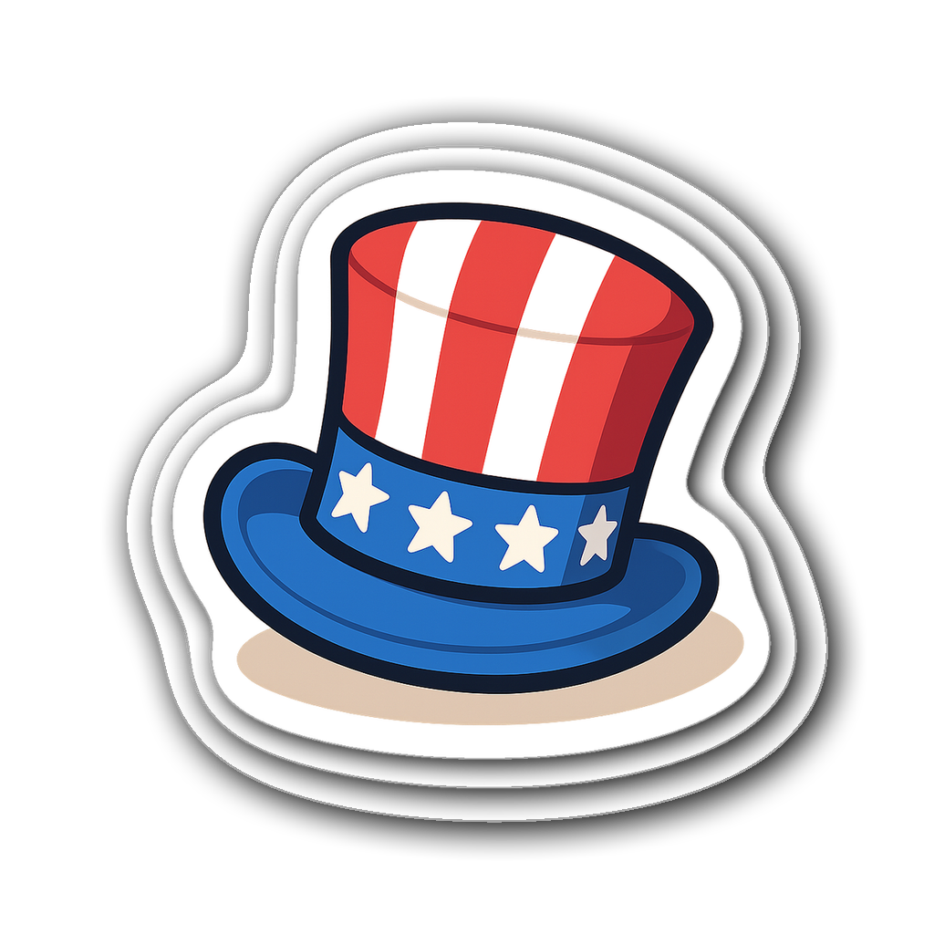 A cute cartoon-style Uncle Sam hat with stars and stripes.