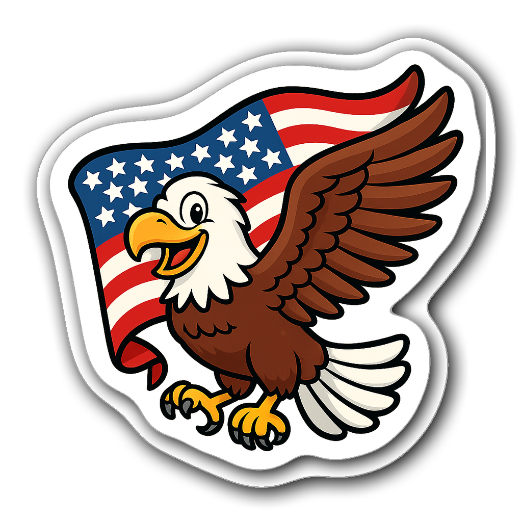 Cartoon bald eagle with American flag sticker