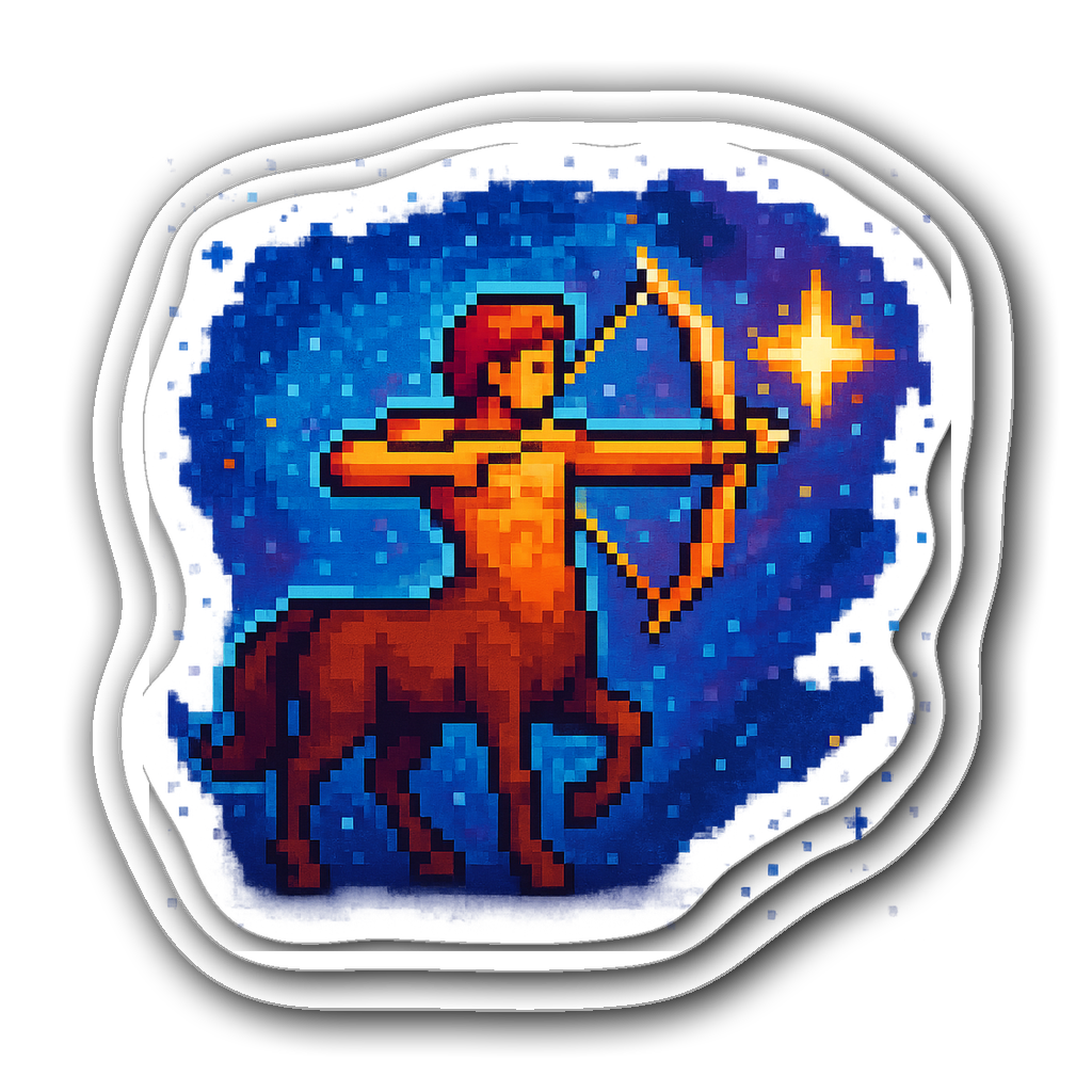 8-bit Sagittarius centaur sticker in pixel art style