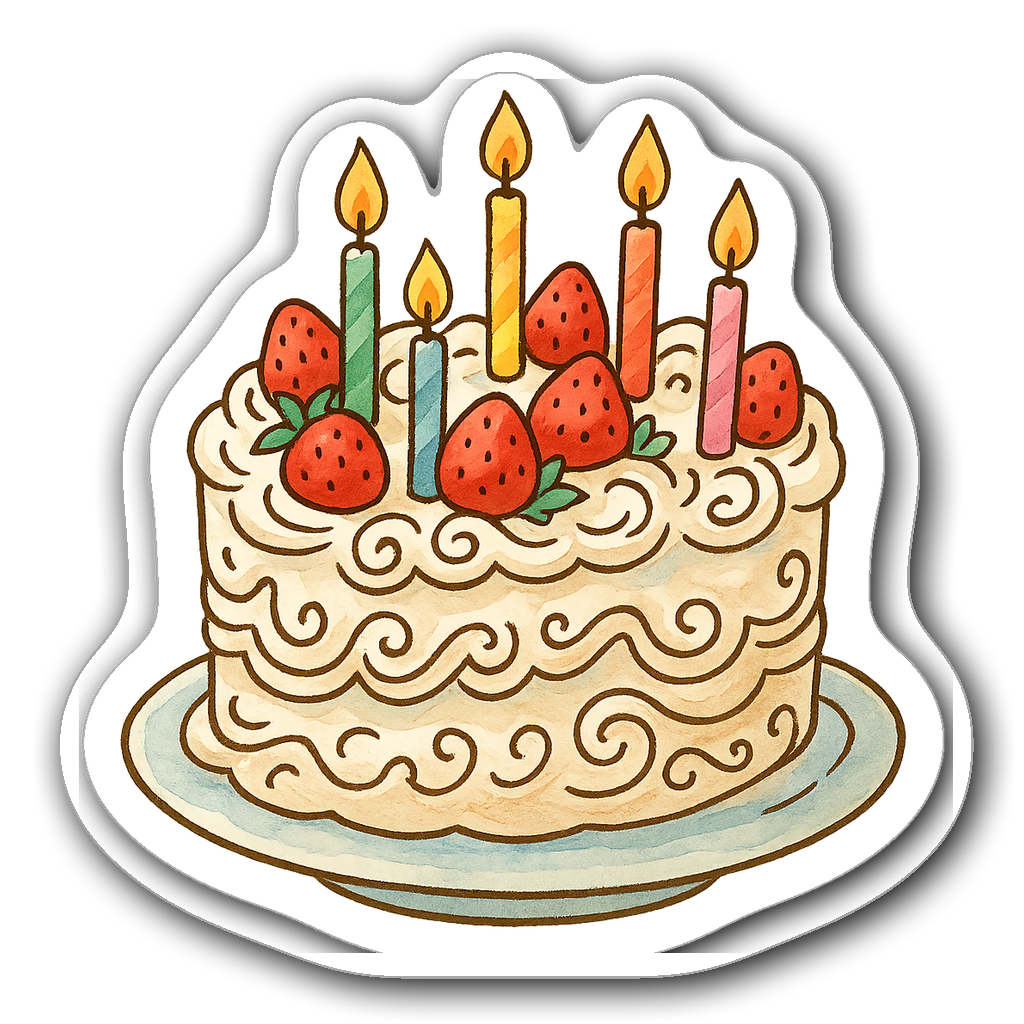 A whimsical cake with colorful candles and sprinkles