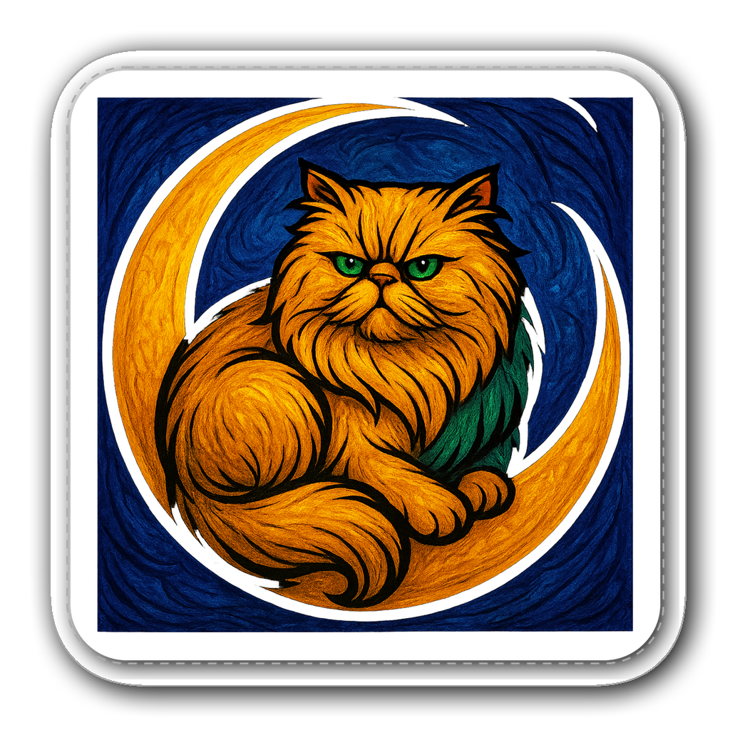 Regal Persian cat curled up in a crescent moon design