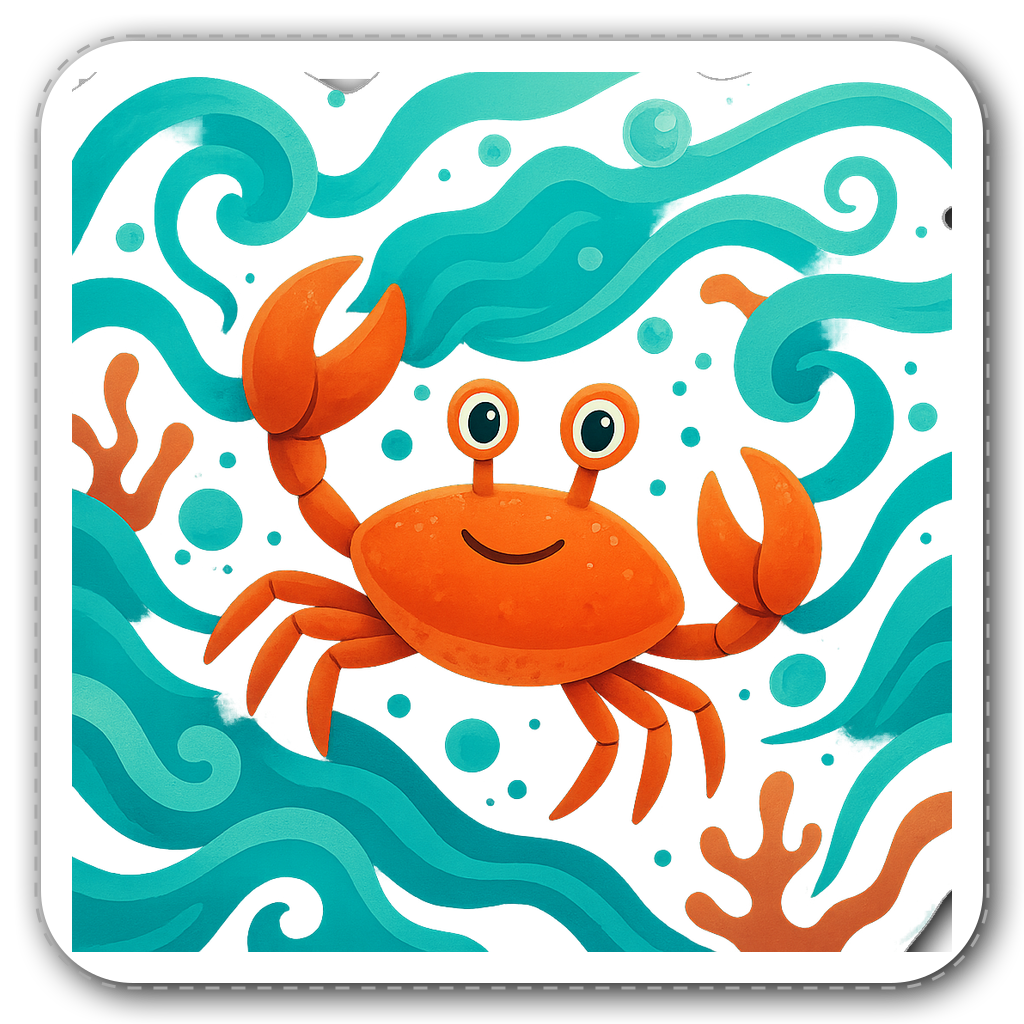 Vibrant Cancer zodiac crab sticker in an underwater scene