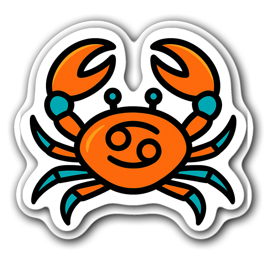 Cancer zodiac sticker with a charming crab on a beach