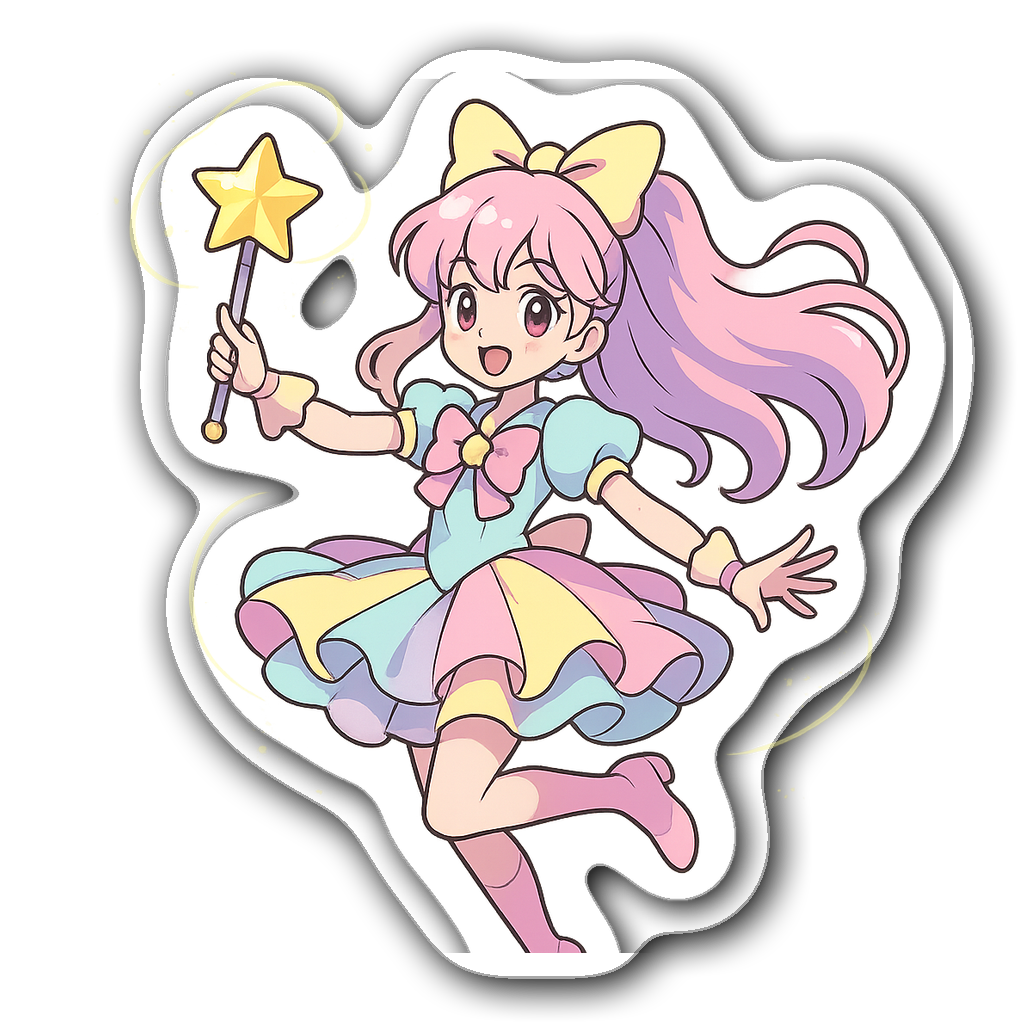 Magical girl in mid-pose casting a spell with a wand
