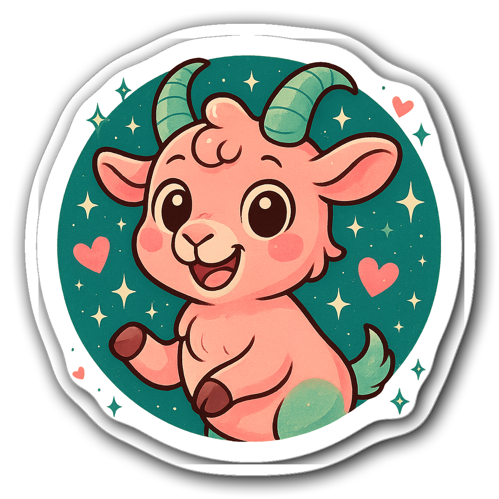 Kawaii chibi Capricorn goat sticker with big eyes and stones