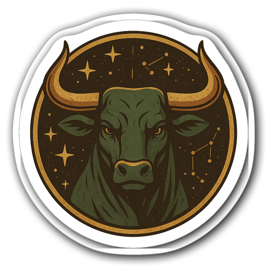 Taurus bull vintage sticker with stars and constellations
