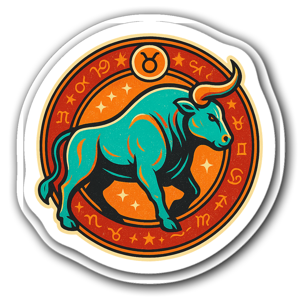 Pixel art 8-bit sticker of Taurus Zodiac sign with flowers and stars