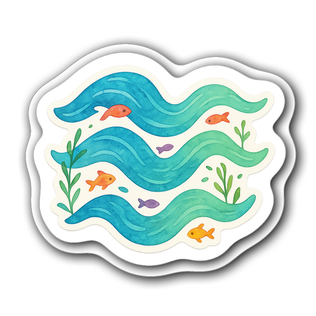 Aquarius watercolor illustration with fish and plants