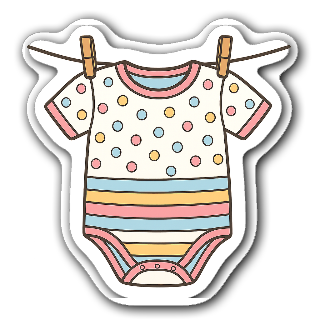 Whimsical baby onesie hanging on a clothesline with hearts