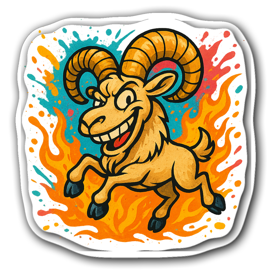 Playful Aries ram character in graffiti style