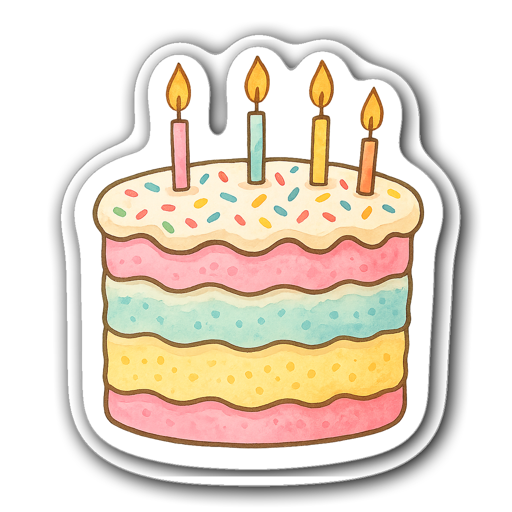 Whimsical birthday cake with pastel layers and sprinkles