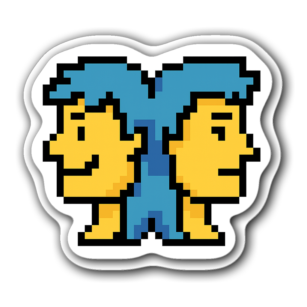 Gemini pixel art zodiac sticker with two heads