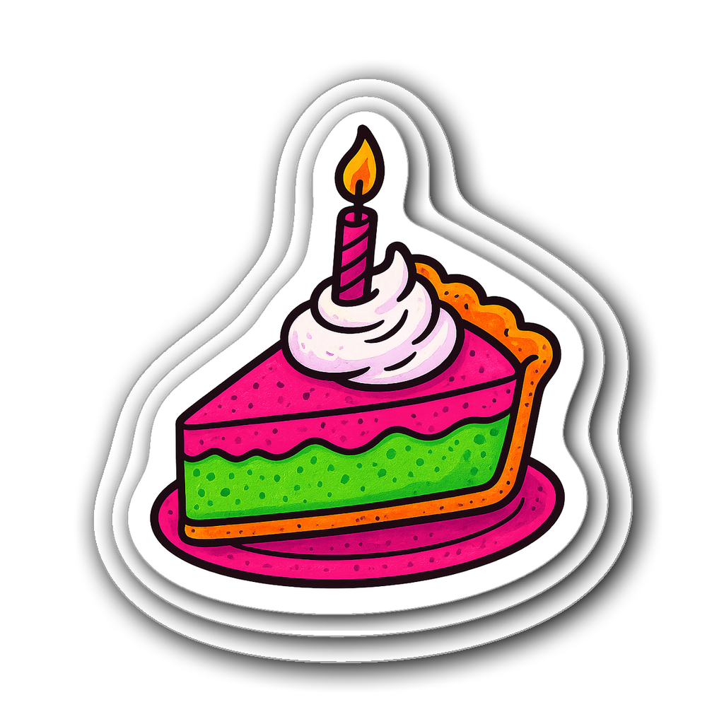 Colorful birthday pie sticker with whipped cream illustration