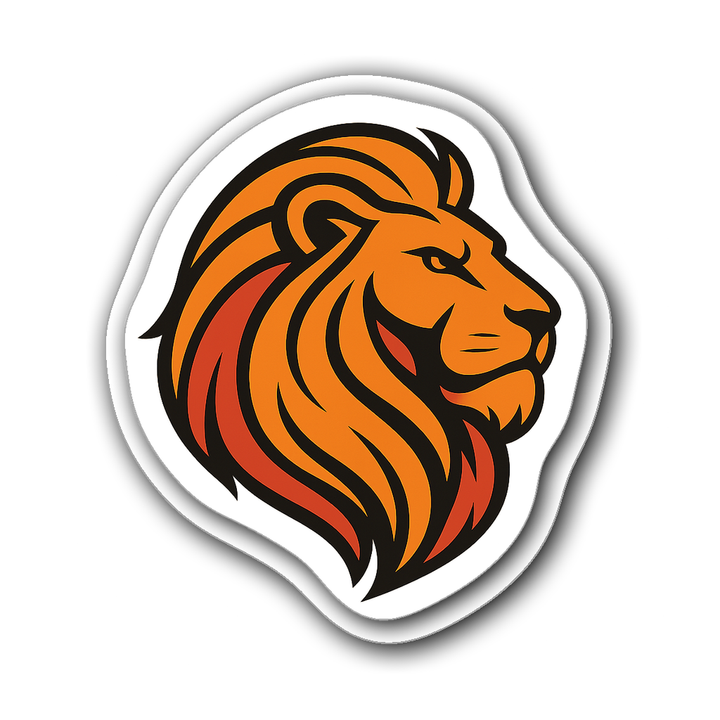 Minimalist line art lion head sticker representing Leo zodiac