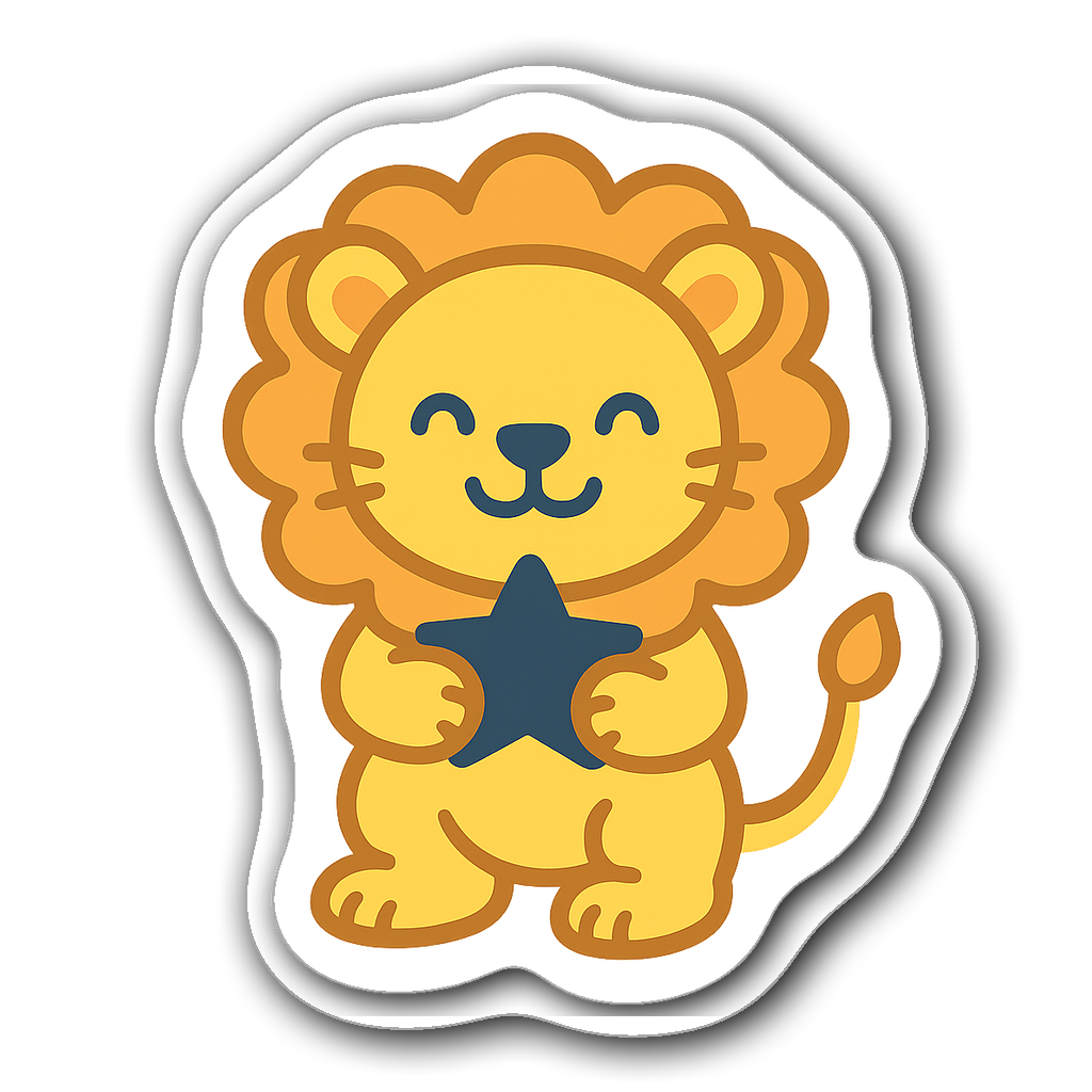 Leo Minimalist Die-Cut Sticker with lion cub holding a star