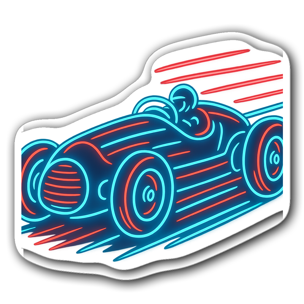Neon blue and red vintage race car design sticker