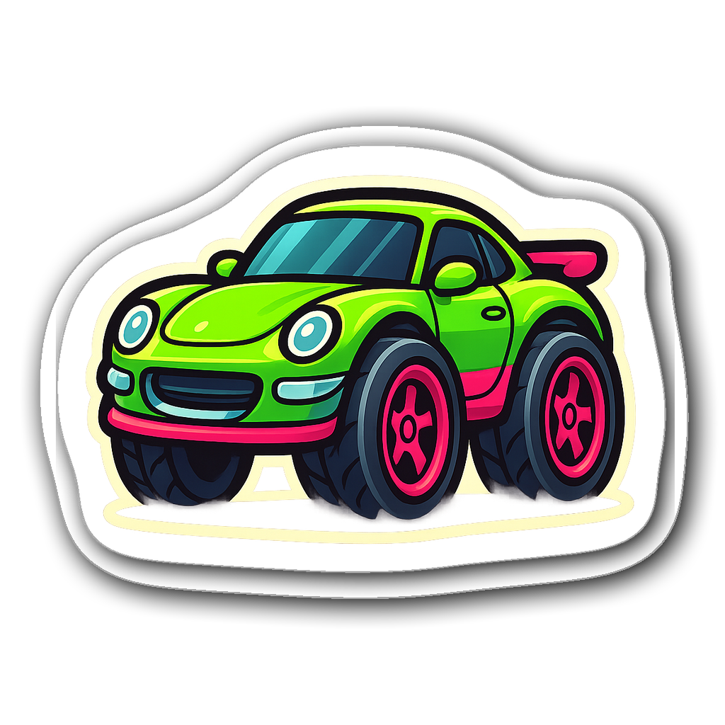 Charming cartoon-style sports car with neon accents