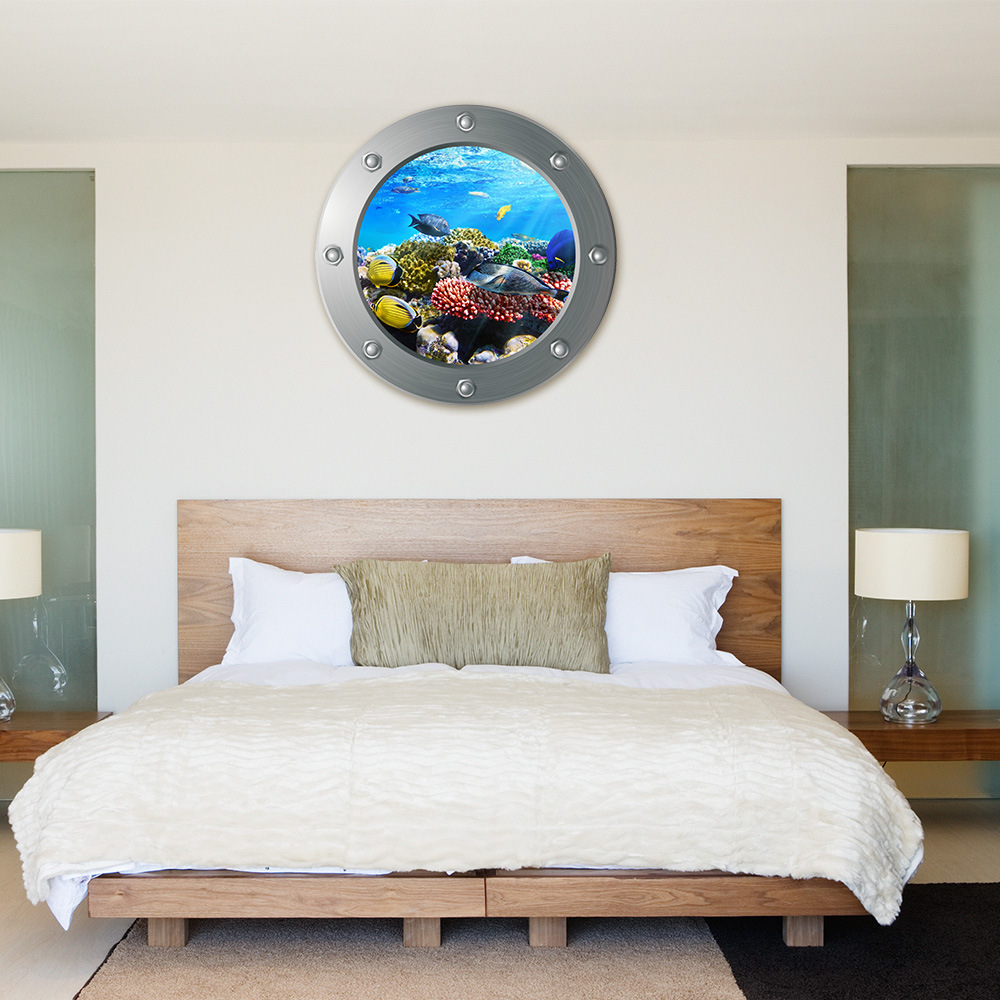 3D Submarine wall decal in an underwater setting