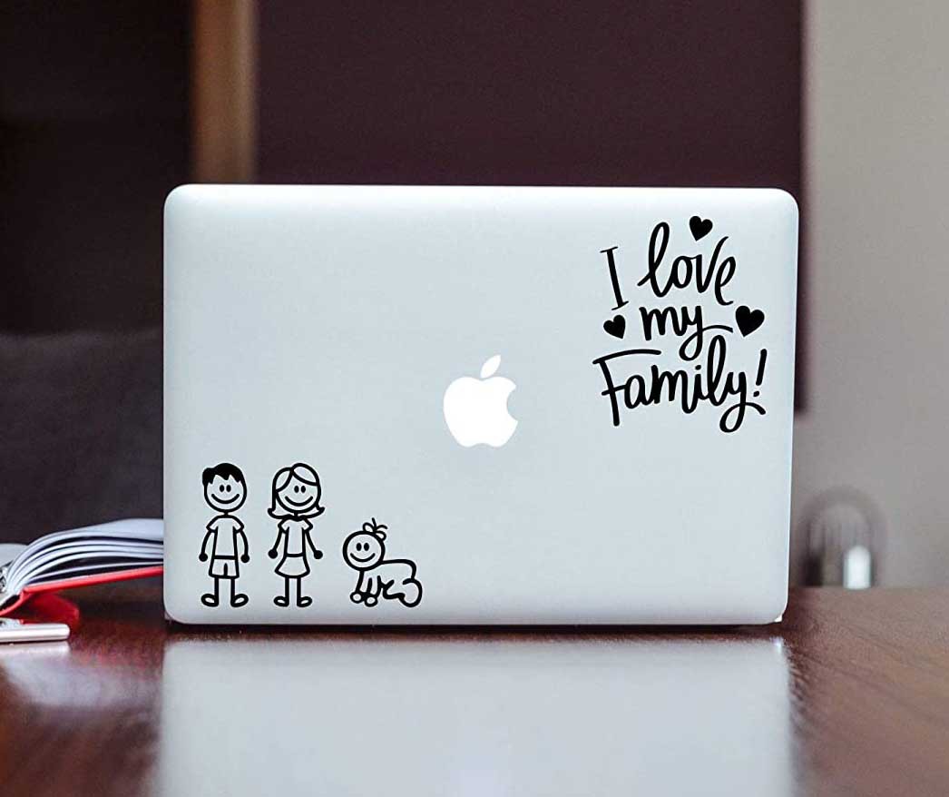 Family car window decal in black and white design