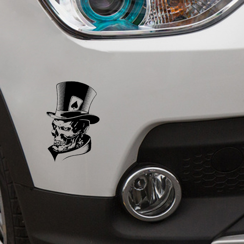 Skull Head Playing Card Car Sticker in black and white