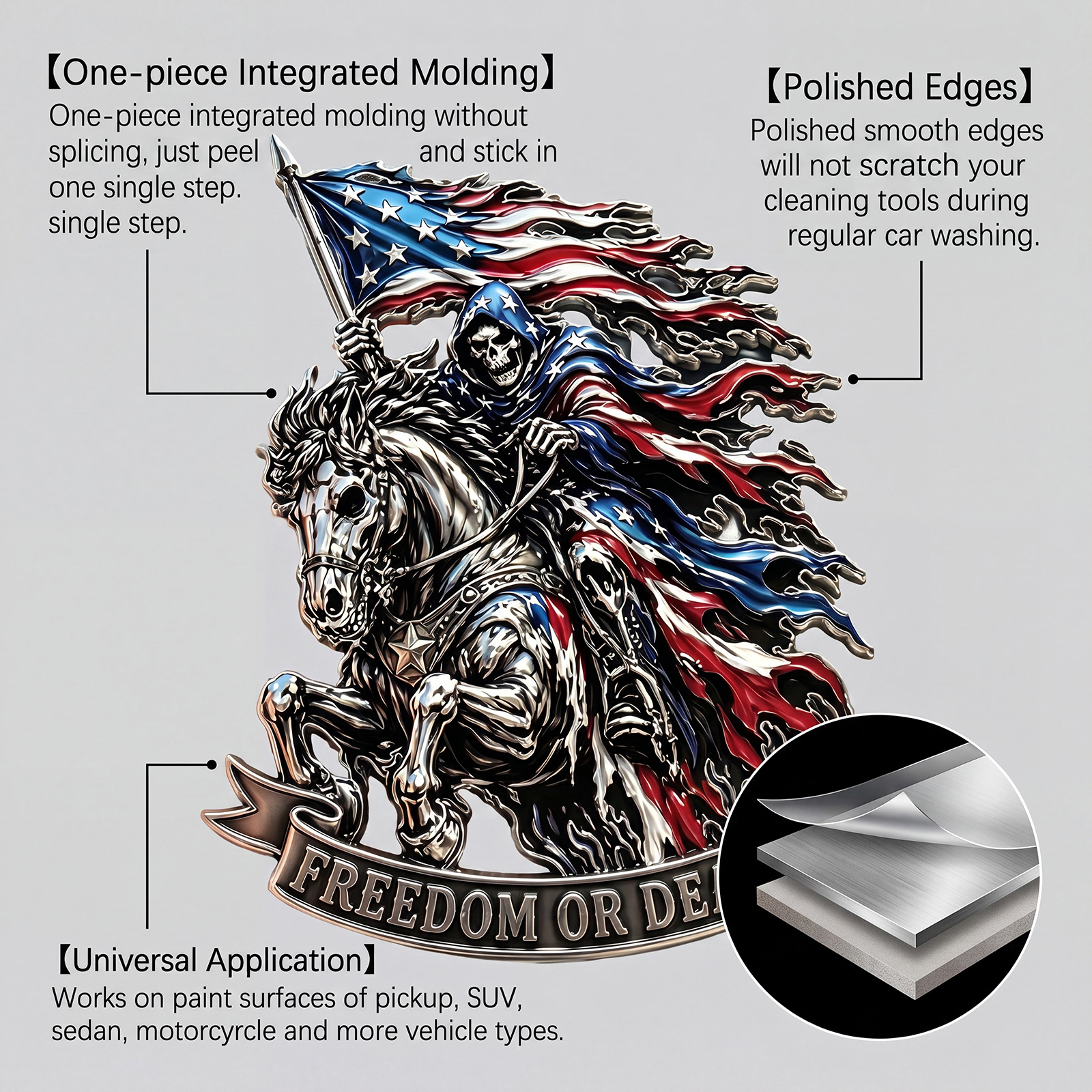 3D embossed Skull Knight car sticker design