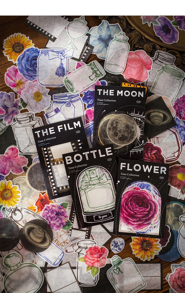Moon flower themed washi sticker pack with dreamy designs