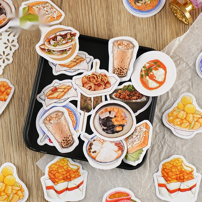Retro style stickers featuring night market snacks
