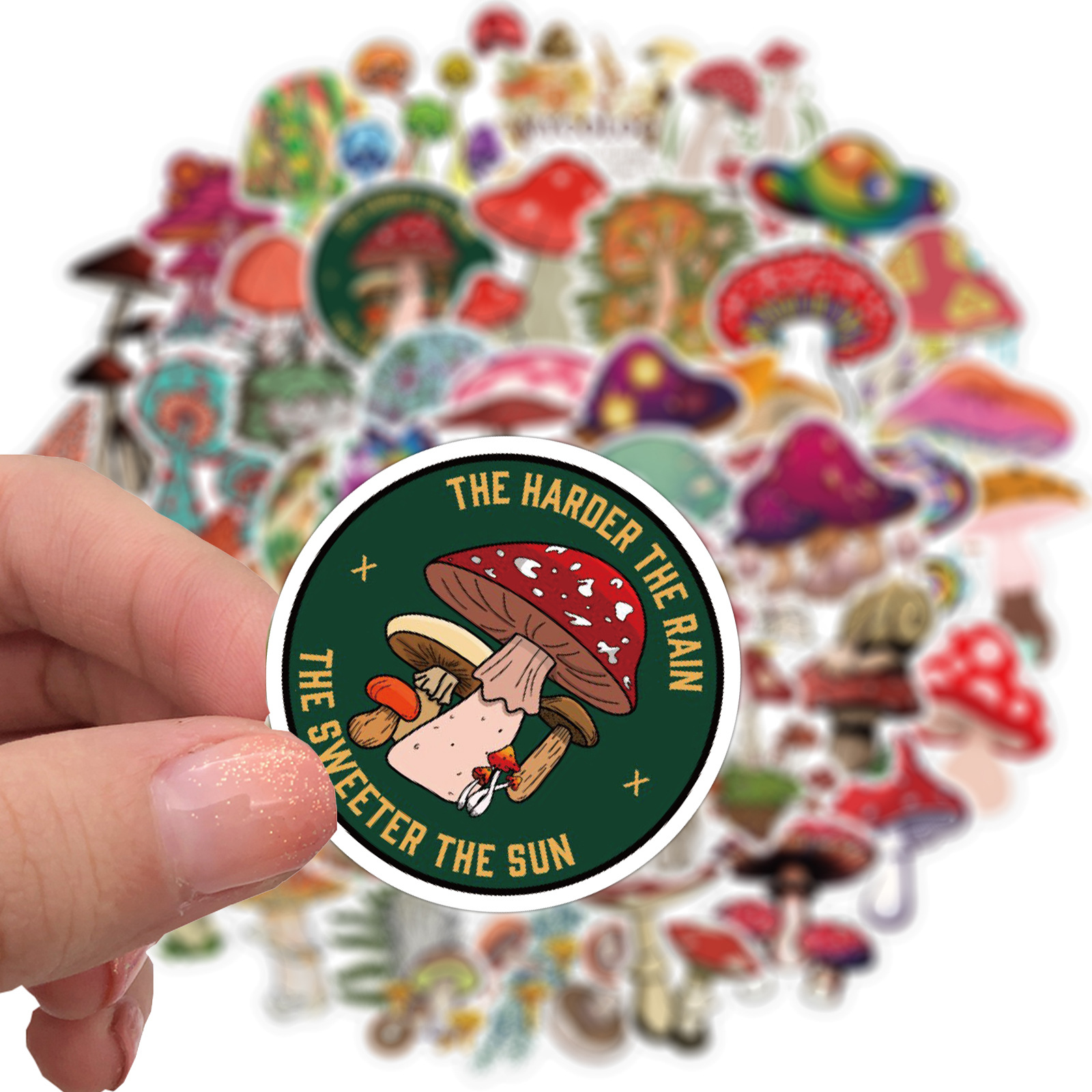 Cute cartoon mushroom sticker in graffiti style