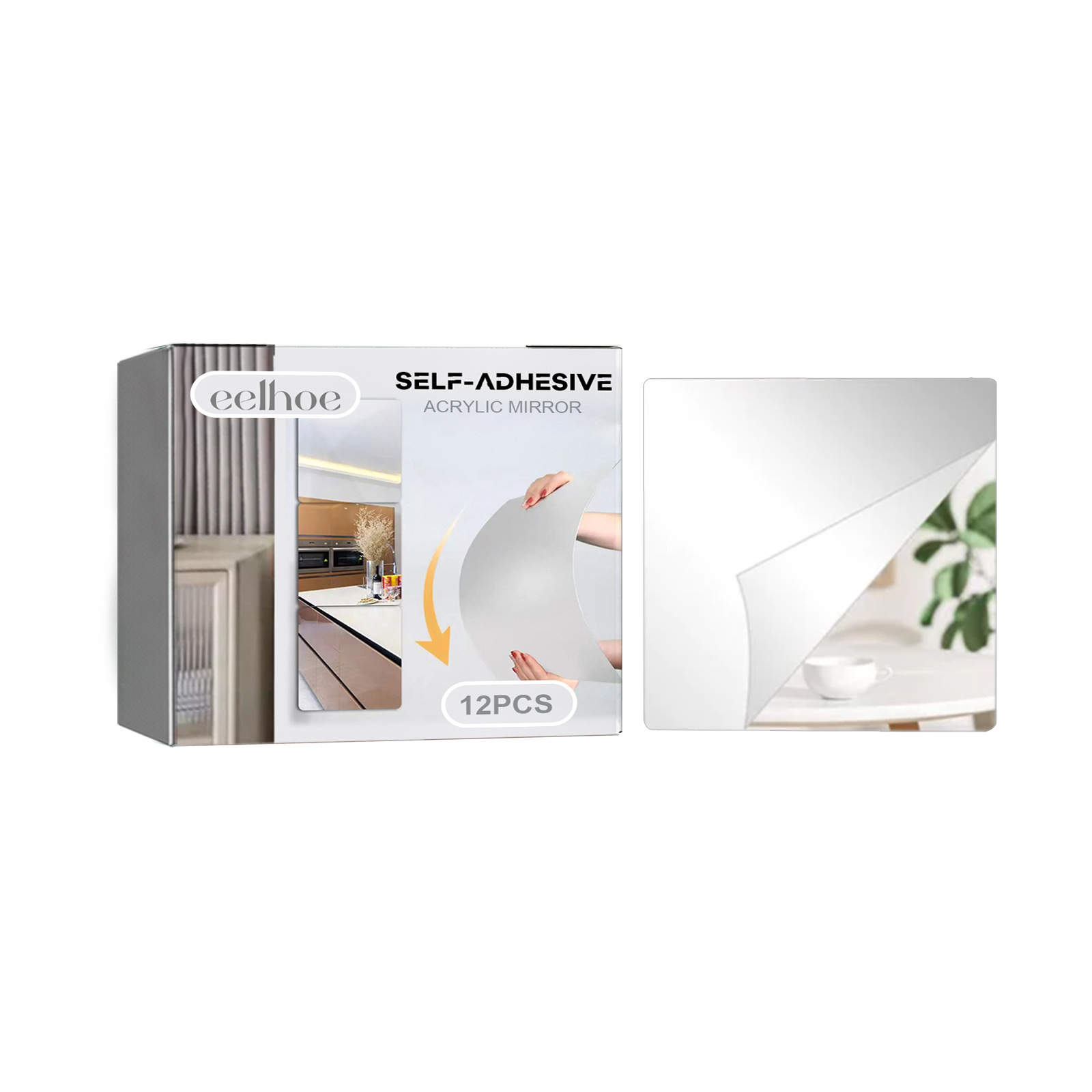 Self-adhesive wall mirror sticker for bedroom decor.