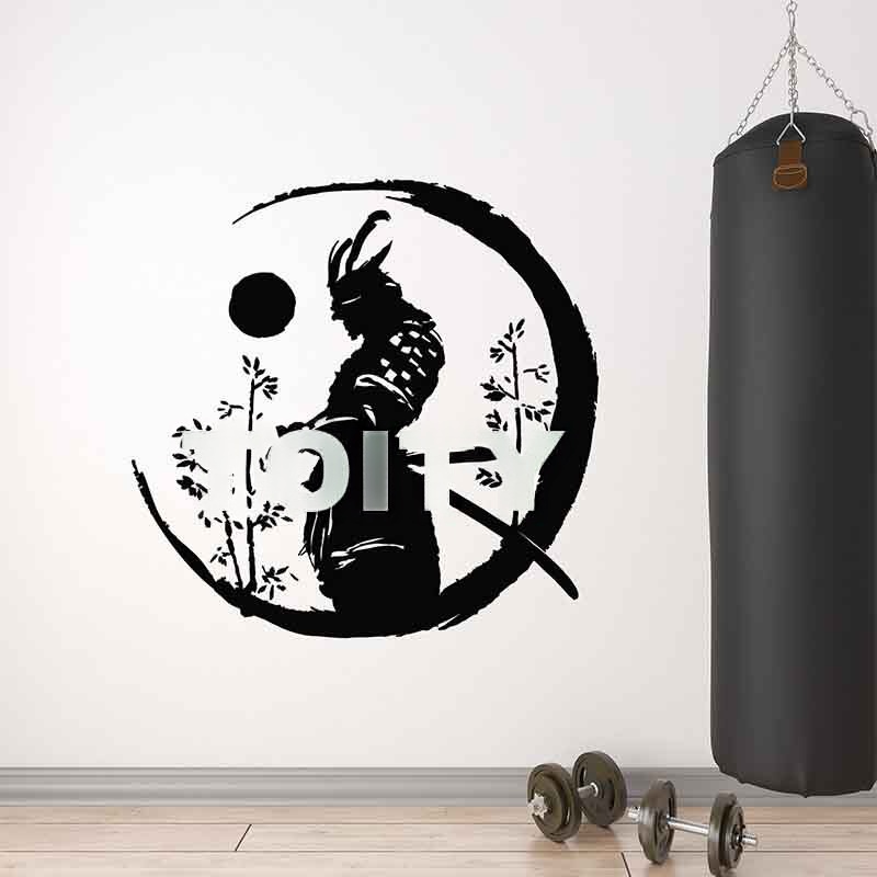 Black self-adhesive samurai wall sticker design in PVC