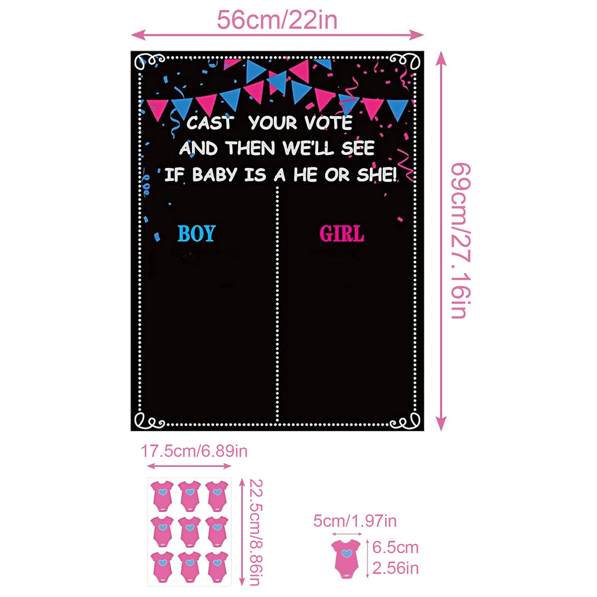 Colorful Baby Gender Reveal Vote Boy Or Girl Sticker Board