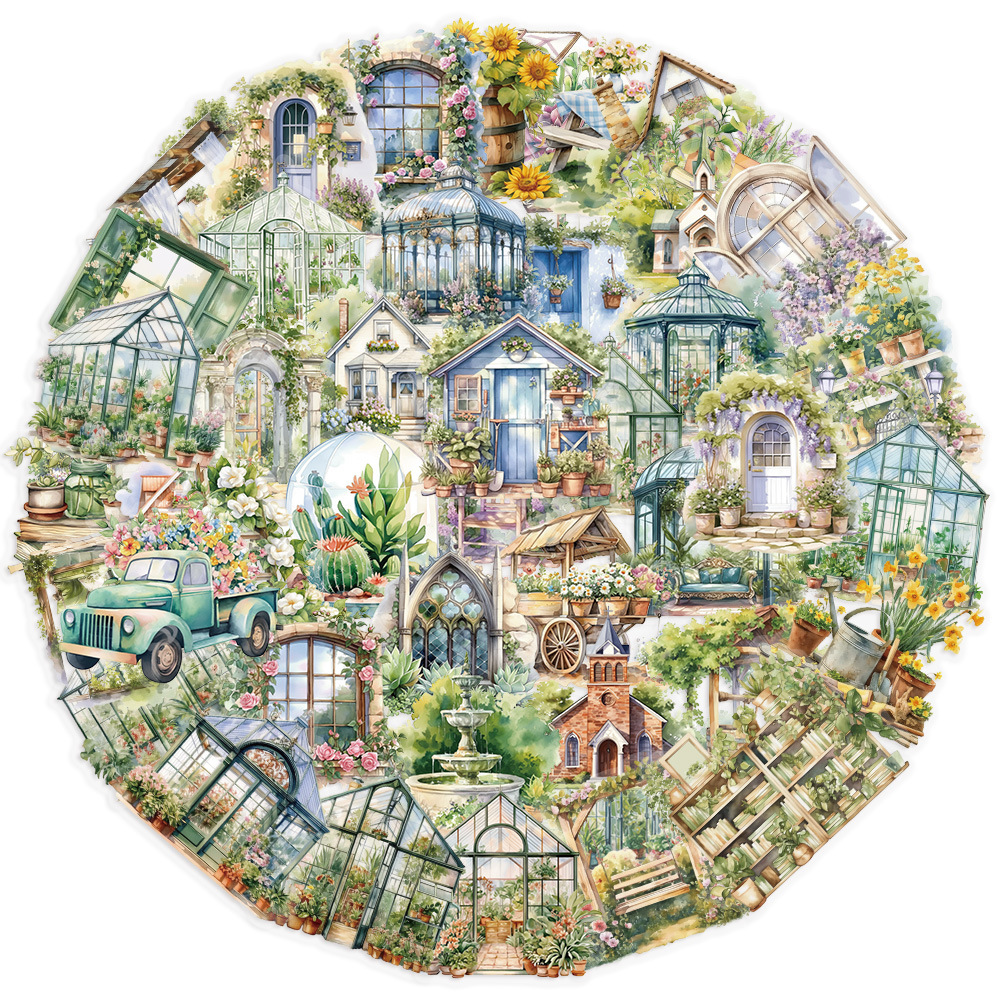 Charming garden cottage decorative stickers in various designs.