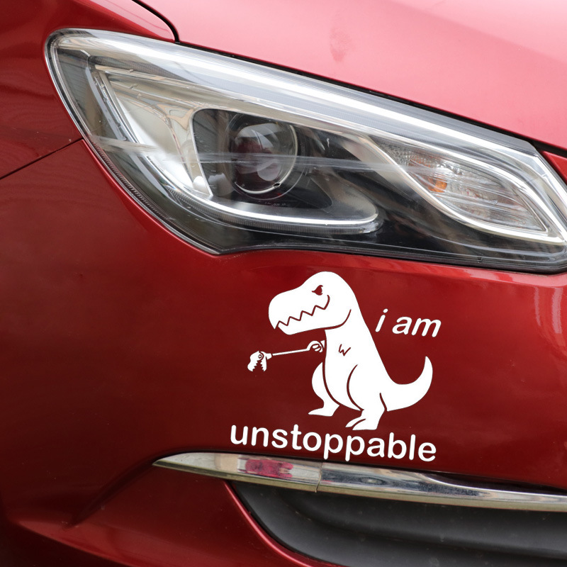 Cute cartoon dinosaur car sticker in black or silver