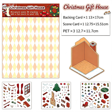 3D Christmas cabin scene with tree, Santa, and decorations