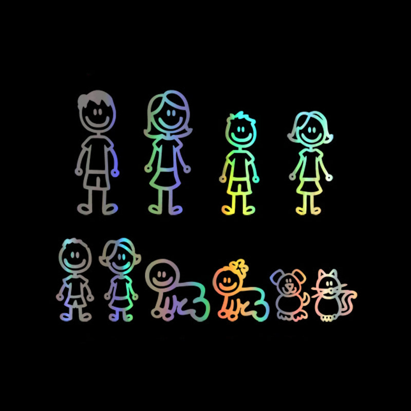 Big Family Cartoon Car Sticker in black and white