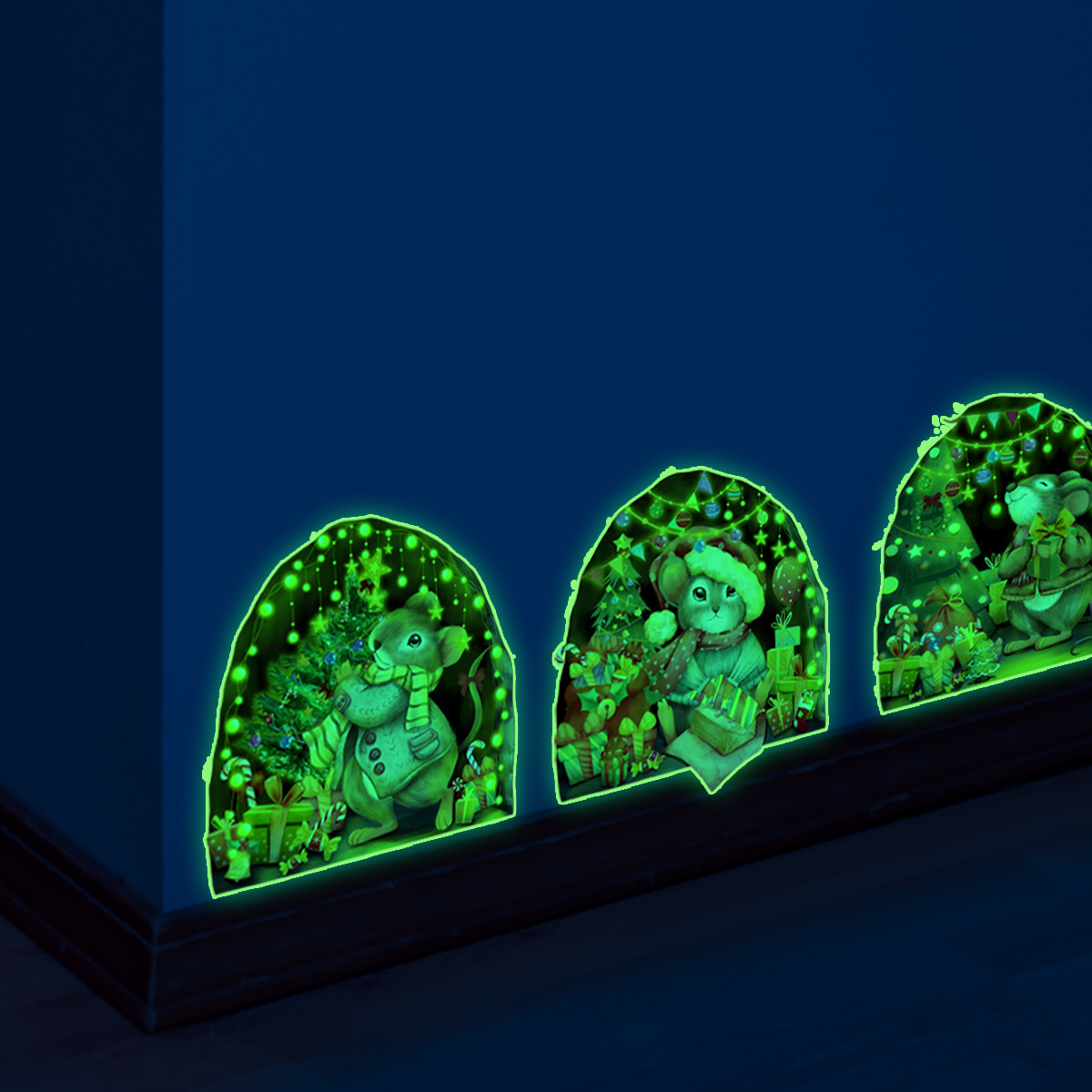 Glow Mouse Hole Wall Decal set featuring plant flowers design