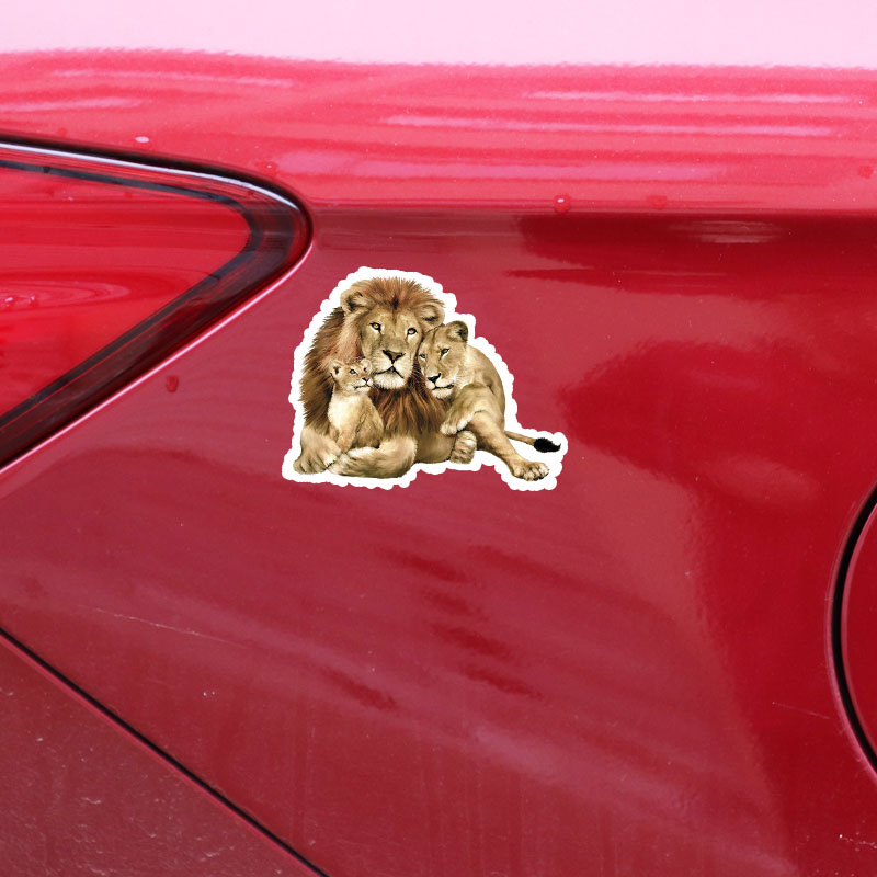 Colorful funny lion family car sticker design