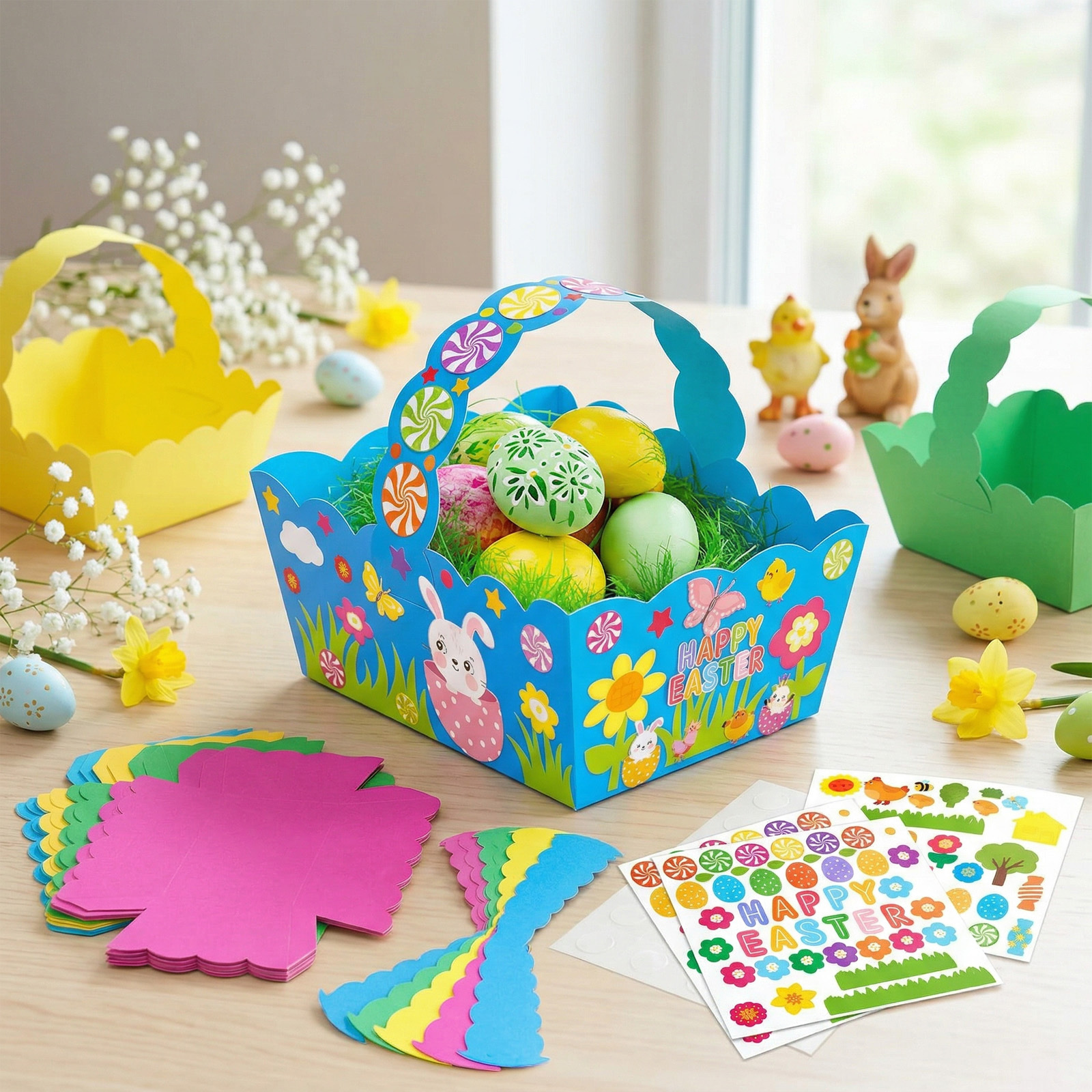 Set of 12 colorful Easter decorative stickers for DIY projects