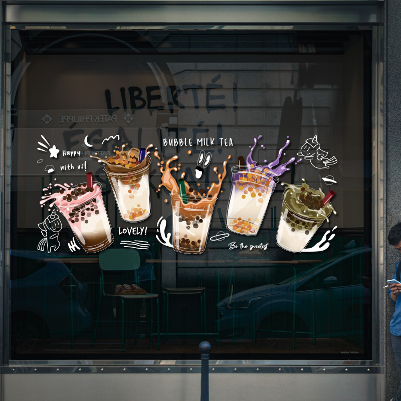 Cartoon anime wall sticker for milk tea shop decoration
