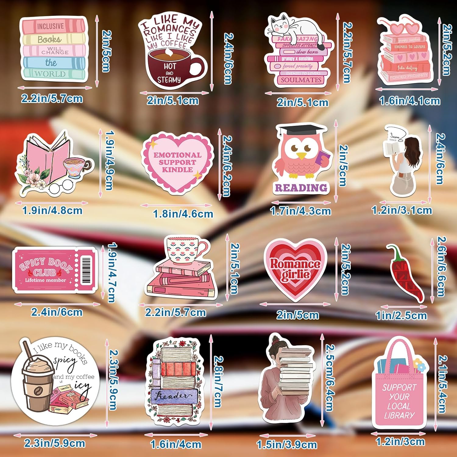 Set of Romance Book Vinyl Decals for decoration