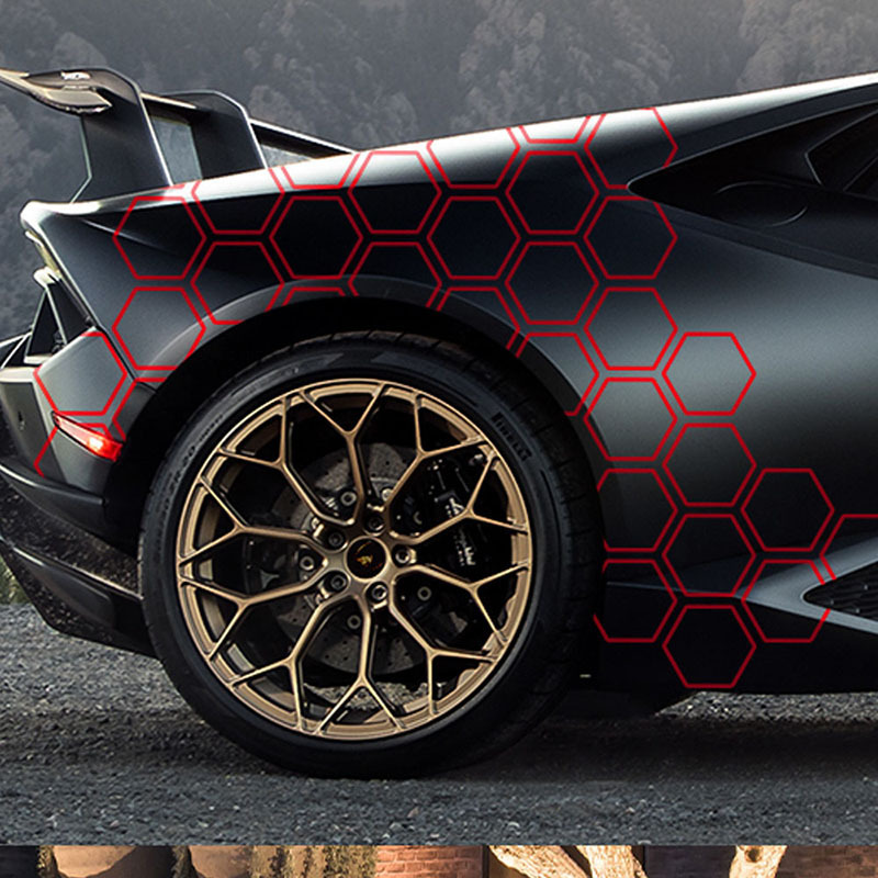 Reflective hexagon pattern car stickers in various colors.