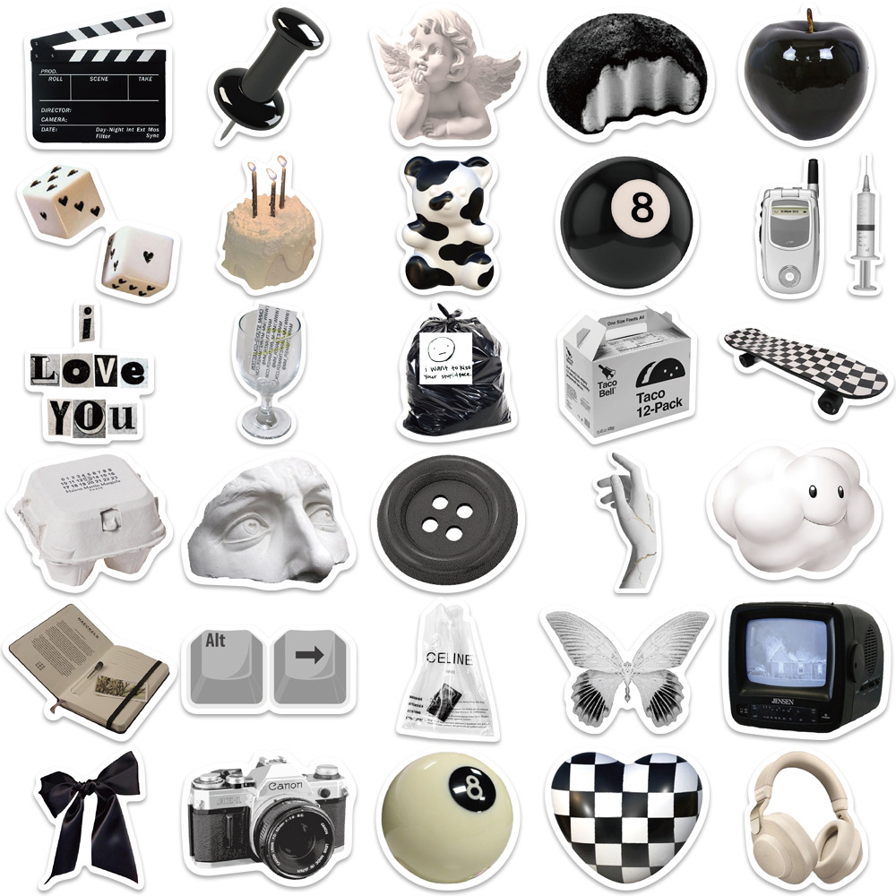 Black and white simple style coffee cup sticker design