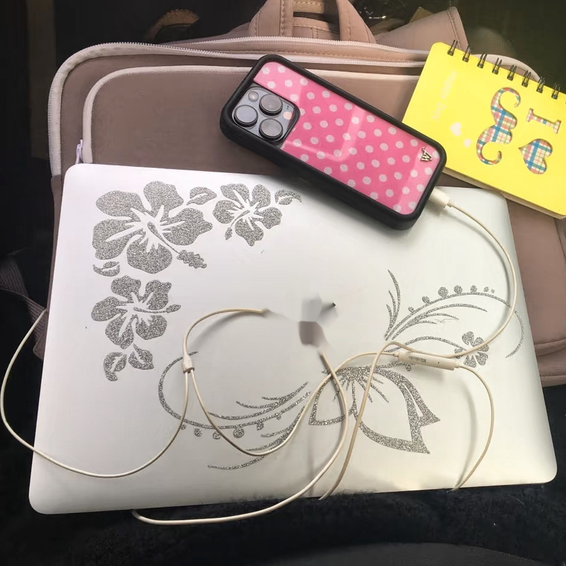 Silver Hibiscus Laptop Decal