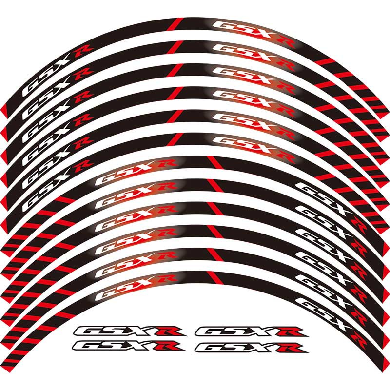 Colorful motorcycle rim stickers in various colors